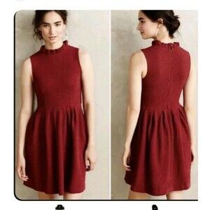 Ganni Dress Size XL Anthropologie Pinnacle Textured Ruffle Burgundy Pockets